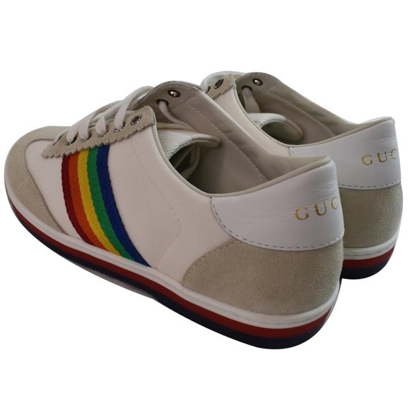 Gucci White Suede Stripe Rainbow G74 Leather Sneak - Picture 5 of 7